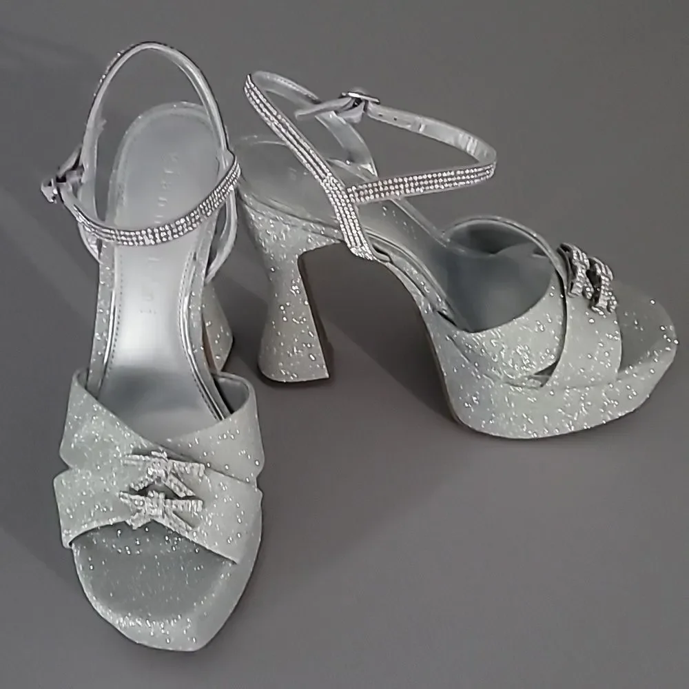 Gianni Bini Dempsey Glitter Rhinestone Bow Platform Sandals Size 9M